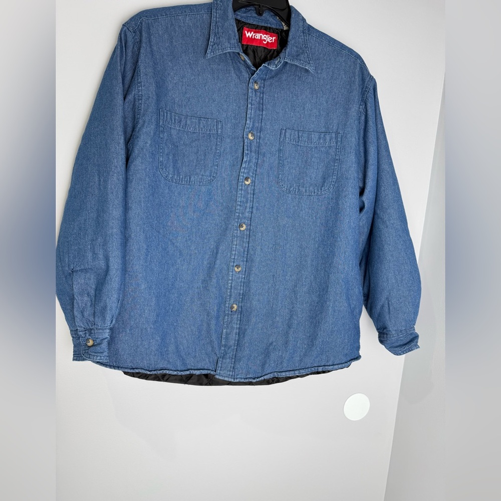 Vintage Wrangler Denim Shacket Quilted Liner Men's XL Blue Long Sleeve Pockets